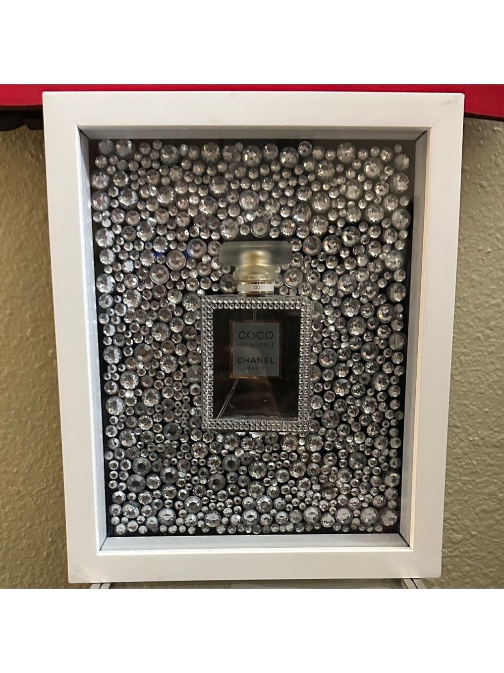 Handmade Mademoiselle Crystal-Embellished Bottle in shadow box frame